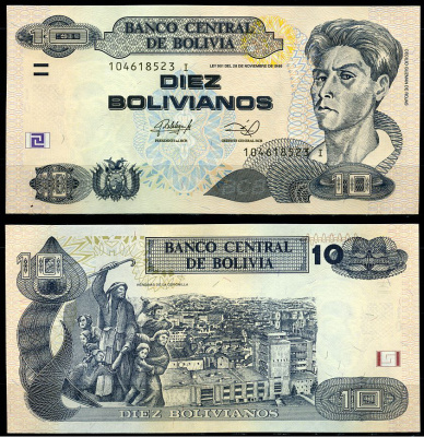 Боливия 10 боливиано 1986 (2011-2013) Сесилио Гусман де Рохас, Heroinas de la Coronilla Pick 238A  бумага  UNC (пресс) 447-130-2