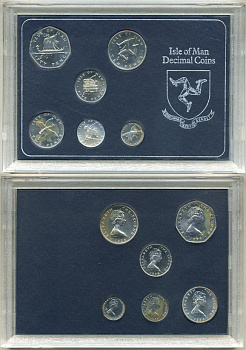 Остров Мэн набор из 6 монет  1976 в оригинальной пластиковой упаковке, с сертификатом, тираж 10000 экземпляров KM PS 9 (KM 33a-34a, 35.1a-36.1a, 39a, 40a) серебро  PROOF  3-6-2-21