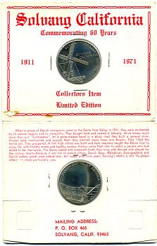 США МЕДАЛЬ 1971 SOLVANG CALIFORNIA ДАТСКАЯ СТОЛИЦА АМЕРИКИ, В ОРИГИНАЛЬНОМ БУКЛЕТЕ, С ОПИСАНИЕМ медно-никель UNC 06-081-59