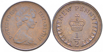 Великобритания 1/2 пенни 1974 Елизавета II (1952-2022) KM 914, Spink 4239 бронза 4549-222