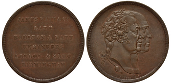 Англия медаль XIX век Болтон и Ватт, великие инженеры Лондона BHM 2922, Eimer 1617 бронза 11-203-45