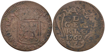 НИДЕРЛАНДЫ, ГЕЛДЕРЛЕНД 1 ДУИТ 1762 KM 93 медь 28-447