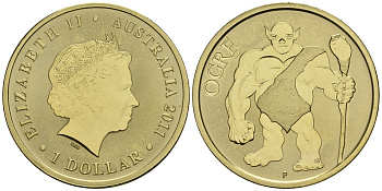 Австралия 1 доллар 2011 серия мифические существа, огр KM 1586 алюминиевая бронза UNC M41-21