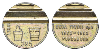 Италия жетон для выдачи напитков (Distribuzione Automatica) - кофе диаметр 24 мм, вес 3,6, гр белый металл 4670-623