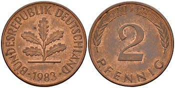 ФРГ 2 пфеннига 1983 F J.381a, KM 106a сталь плакированная медью    4598-865