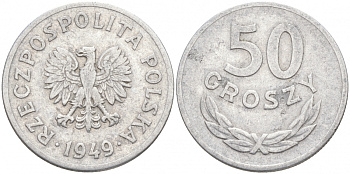 Польша 50 грошей 1949 KM 44а, Parchimowicz 209b алюминий 68-324