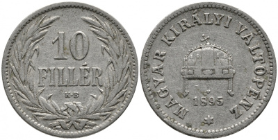 Венгрия 10 филлеров 1895 КВ, Франц Иосиф I (1848-1916) KM 482 никель 105-914