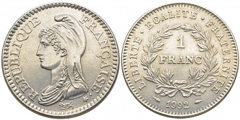 Франция 1 франк 1992 200 лет Французской республике KM 1004.1, Le Franc 229.2 никель UNC 110-1027