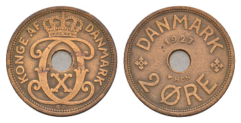 Дания 2 эре 1927 HCN, Кристиан X (1912-1947) KM 827 бронза 4658-163