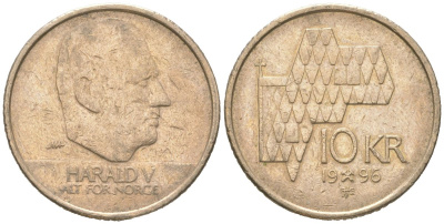 Норвегия 10 крон 1995 Харальд V (1991-) KM 457 никель латунь 4364-3514