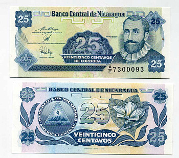 Никарагуа 25 сентаво 1991 Франсиско Эрнандес де Кордоба Pick 170 a бумага UNC (пресс) 447-69-3