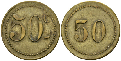 Франция 50 сантимов XIX-XX век ресторанный жетон латунь 4166-1245