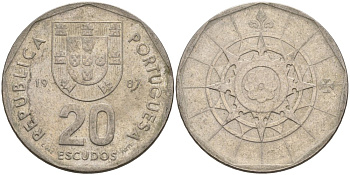 Португалия 20 эскудо 1987 KM 634 медно-никель 4572-1111