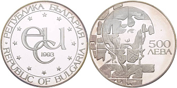 Болгария 500 левов 1993 Святой Феодор Стратилат, экю KM 206 серебро PROOF 1081-5-62