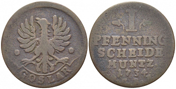 Гослар 1 пфенниг 1734 HCRF KM 106, Kluge 438 медь 112-1016