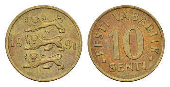 Эстония 10 сентов 1991 KM 22 латунь 192-347
