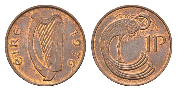 Ирландия 1 пенни 1976 мифологическая птица лира KM 20 бронза 4696-413