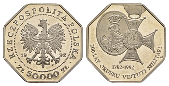 Польша 50000 злотых 1992 200 лет ордену Виртути Милитари KM 229 медно-никель  PROOF  1096-4-32