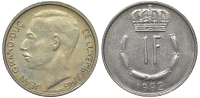 Люксембург 1 франк 1982 Великий герцог Жан (1964-1999) KM 55 медно-никель 4143-127
