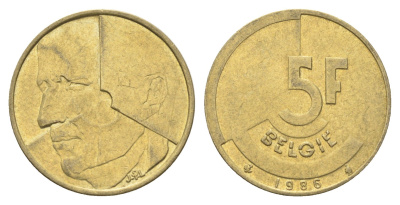 Бельгия 5 франков 1986 Belgie, Бодуэн I (1951-1993) KM 164 медь алюминий никель 4706-246