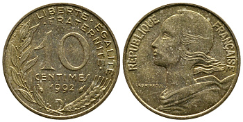 ФРАНЦИЯ 10 САНТИМОВ 1992 ТИП MARIANNE KM 929 медь алюминий никель 4110-1742