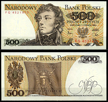 Польша 500 злотых 1982 Тадеуш Костюшко Pick 145 d бумага 6287-37-2-2