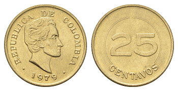 Колумбия 25 сентаво 1979 год-тип KM 267 алюминиевая бронза UNC 4662-616