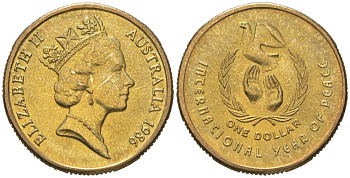 Австралия 1 доллар 1986 Международный год мира KM 87 алюминиевая бронза UNC 4620-657