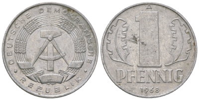 ГДР 1 пфенниг 1968 А КМ 8.1 алюминий 3458-314