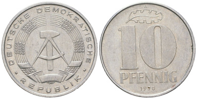 ГДР 10 пфеннигов 1970 A KM 10 алюминий 201-1012