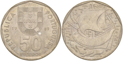 ПОРТУГАЛИЯ 50 ЭСКУДО 1989 KM 636 медно-никель 4557-1116