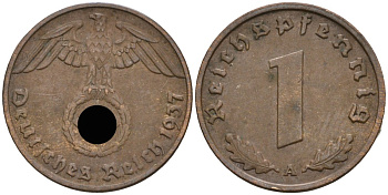 Германия 1 рейхспфенниг 1937 A KM 89, J 361 бронза 4396-623