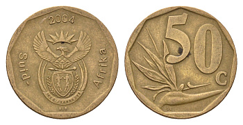 ЮАР 50 центов 2004 Зантедеския Эллиота (калла), герб, год-тип KM 331 сталь плакированная бронзой 4694-961