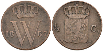 Нидерланды 1/2 цента 1857 Виллем II (1840-1849) KM 90 медь 4576-745