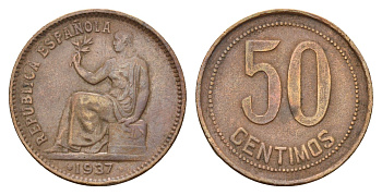 Испания 50 сентимо 1937 Вторая Республика KM 754 медь 4657-1044
