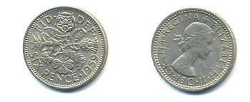 Великобритания 6 пенсов 1959 Елизавета II (1952-2022) KM 903, Spink 4149 медно-никель 80-923