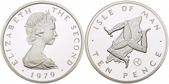 Остров Мэн 10 пенсов 1979 Елизавета II (1952-2022) ,тираж 10000 экземпляров КМ 36.1a серебро PROOF 650-533