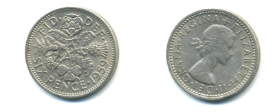 Великобритания 6 пенсов 1959 Елизавета II (1952-2022) KM 903, Spink 4149 медно-никель 80-923