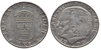 Швеция 1 крона 1979 Карл XVI Густав (1973- ) KM 852 медь плакированная медно-никелем 4397-924