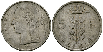 Бельгия 5 франков 1949 BELGIE KM 135 медно-никель 4172-553