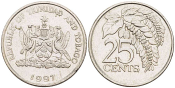 Тринидад и Тобаго 25 центов 1997 цветок дикая пуансеттия KM 32 медно-никель 105-755
