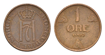 Норвегия 1 эре 1949 Хокон VII (1905-1957) KM 367 бронза 4632-1059