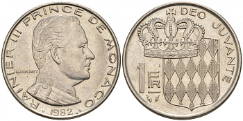 Монако 1 франк 1982 Ренье III (1949-2005) KM 140 никель 73-1416