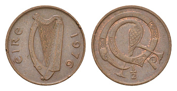 Ирландия 1/2 пенни 1976 мифологическая птица лира KM 19 бронза 4690-258