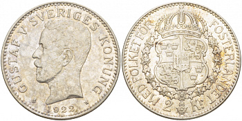 Швеция 2 кроны 1922 W, Густав V (1907-1950) KM 787 серебро UNC 1515-1014