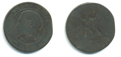 ФРАНЦИЯ 10 САНТИМОВ 1855 НАПОЛЕОН III (1852-1870) KM 771 бронза 4383-512