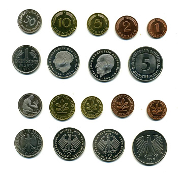 ФРГ набор из 9 монет 1976 F (1, 2, 5, 10, 50 пфеннигов, 1, 2, 2, 5 марок) PROOF N5-19