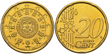 ПОРТУГАЛИЯ 20 ЕВРОЦЕНТОВ 2005 INCM KM 744 латунь UNC 68-823