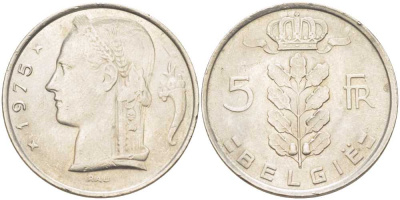 Бельгия 5 франков 1975 Belgie, Бодуэн I (1951-1993) KM 135.1 медно-никель 202-1222