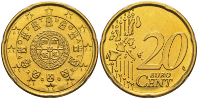 ПОРТУГАЛИЯ 20 ЕВРОЦЕНТОВ 2005 INCM KM 744 латунь UNC 68-823